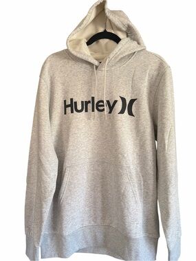 Hurley Men's Crewneck Hooded Sweatshirt in Light Gray with Black Logo